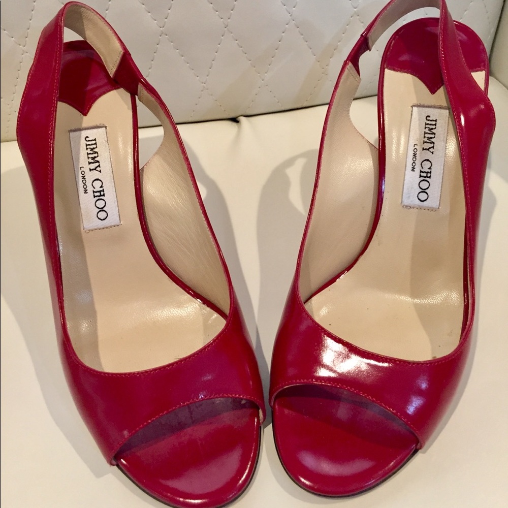 JIMMY CHOO Glossy Calf Red  size 40.5